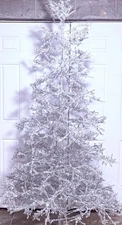 7.5 Ft Silver Penny Tinsel Christmas Tree Home Accents Holiday w/ Stand & Light