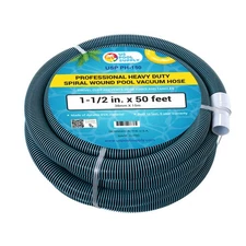 1-1/2" x 50 Foot Heavy Duty Spiral Wound Swimming Pool Vacuum Hose, Swivel Cuff