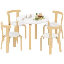 AIYAPLAY Set Tavolo e Sedie per Bambini 3-8 Anni 5 pz in Legno Bianco