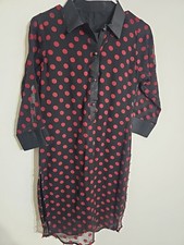 Women's 2-Piece Shalwar Kameez Set Balck With Red Polka dots