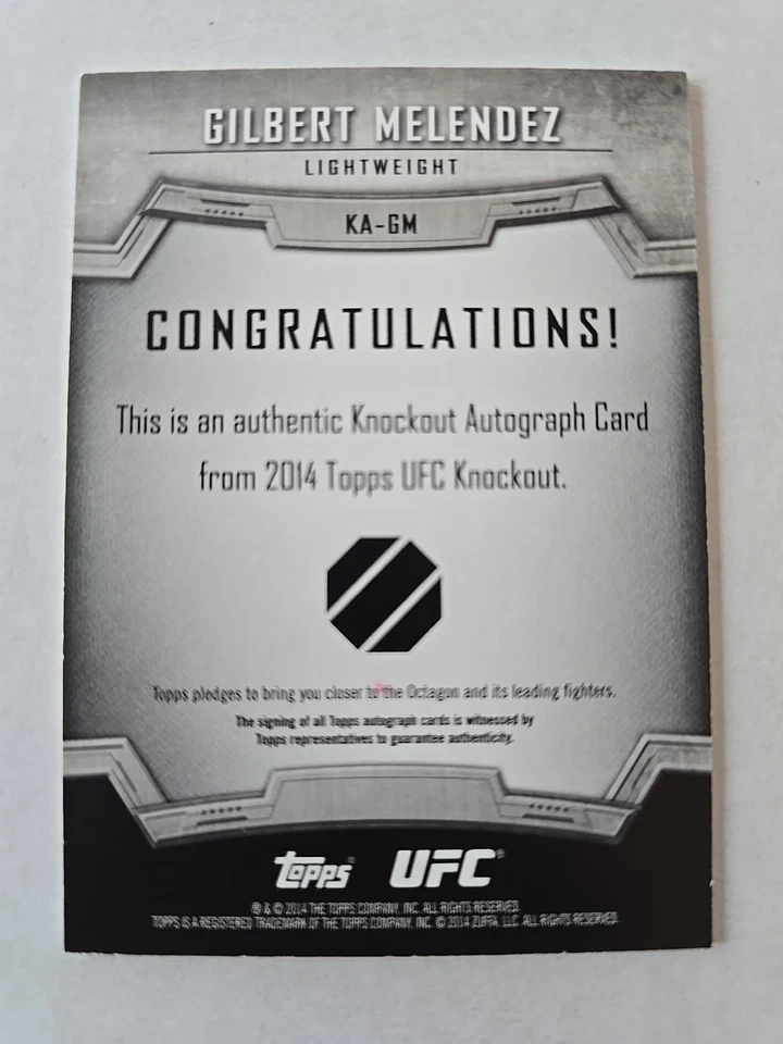 2014 UFC Topps Knockout Gilbert Melendez Red Ink Auto 2/15 KA-GM - Image 2 of 2