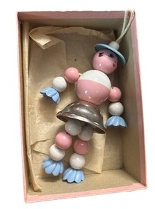 Vintage Celluloid Pink Blue Baby Rattle Nostalgic Toys IN BOX 