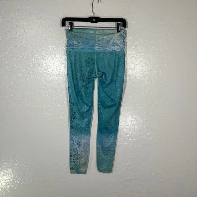 Leggings Teeki Feminina Pequena Azul Arte Abstrata Compressão Hippie Yoga Academia - Imagem 3 de 4