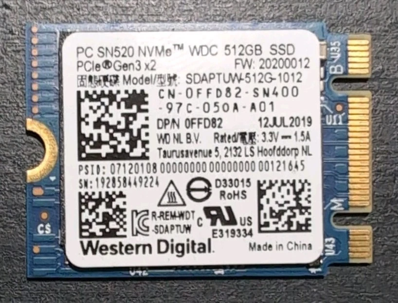 【中古正常品】Western Digital 512GB NVMe（SSD） 25+ Western Digital M.2 Interface 512 GB Solid State Drives for