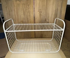 White Wire Storage Basket with Shelf and Handles Or Bathroom Wall Organizer