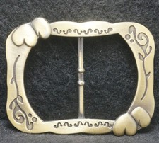 XC29151 VINTAGE 1970s  HEARTS  FLORAL RECTANGLE  UNISEX FASHION BELT BUCKLE