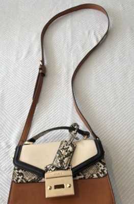ALDO Snake Print Crossbody Bag Gold Hardware Brown Cream Structured