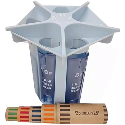 Coin Organizer Counter Tube Roller with 20 Coin Wrappers Quick and Accurate Chan