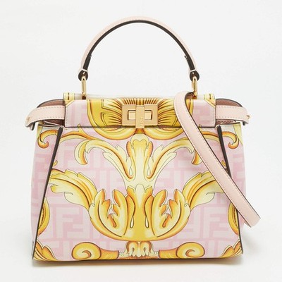Fendi x Versace Fendace Peekaboo Mini Pink Gelb Zucca Barock Print Leder
