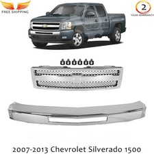 Front Bumper Chrome Grille Assembly Kit For 2007-2013 Chevrolet Silverado 1500