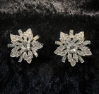 Vintage LISNER Rhinestone Clip On Earrings Floral Motif Costume Jewelry