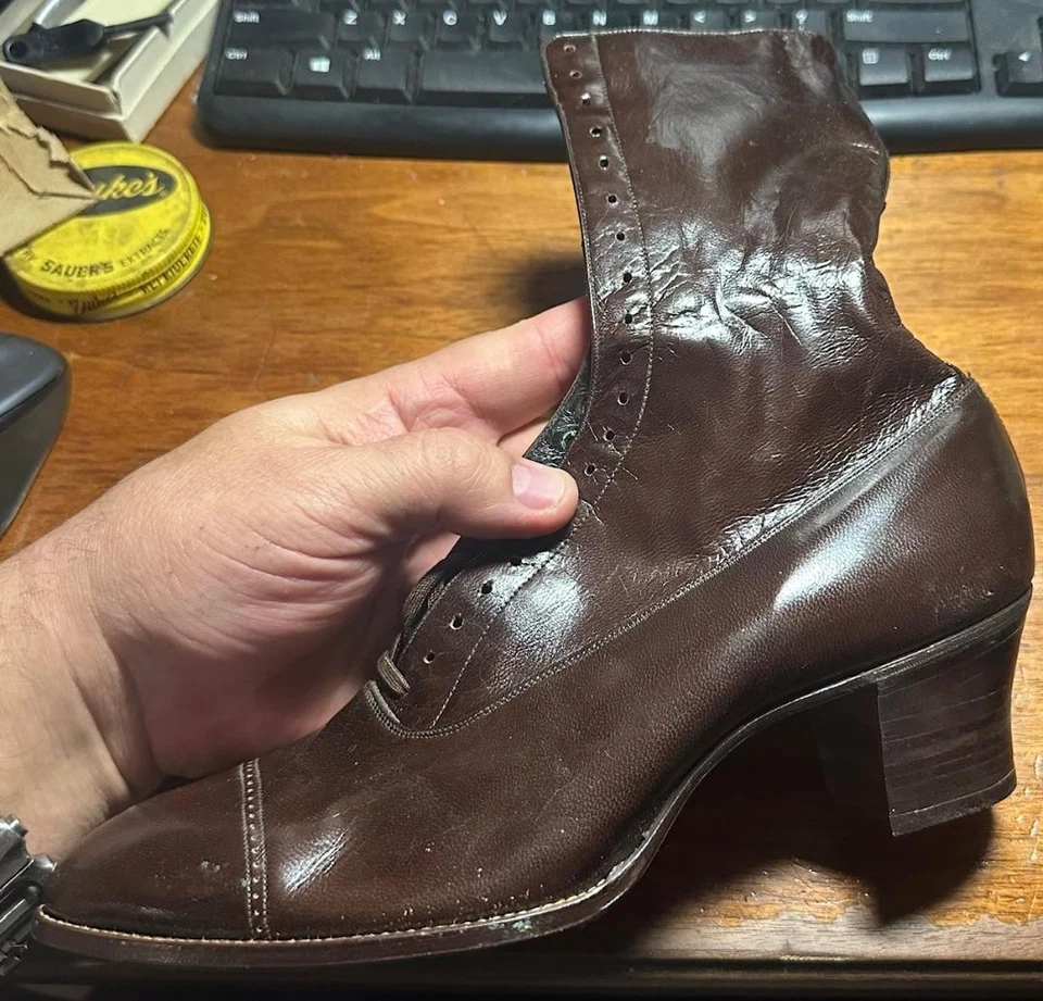 Antique The Selby Shoe Co. New Old Stock Edwardian Victorian Lace Up Brown Boots - Image 4 of 4