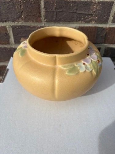 Weller pottery beige vase w/floral pattern