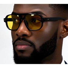 Men Classy Elegant Retro Hip Hop Style Yellow Lens EYE GLASSES Black Frame Gafas