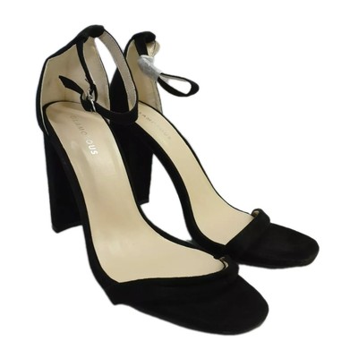 Glamouröse schwarze Barely There Sandalen mit eckiger Zehenpartie Blockabsatz Größe UK 7 REF Q 310