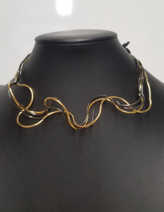 Authentic Nali Wavy Soft Necklace Black Thread 18K Gold Plated 13"+4"