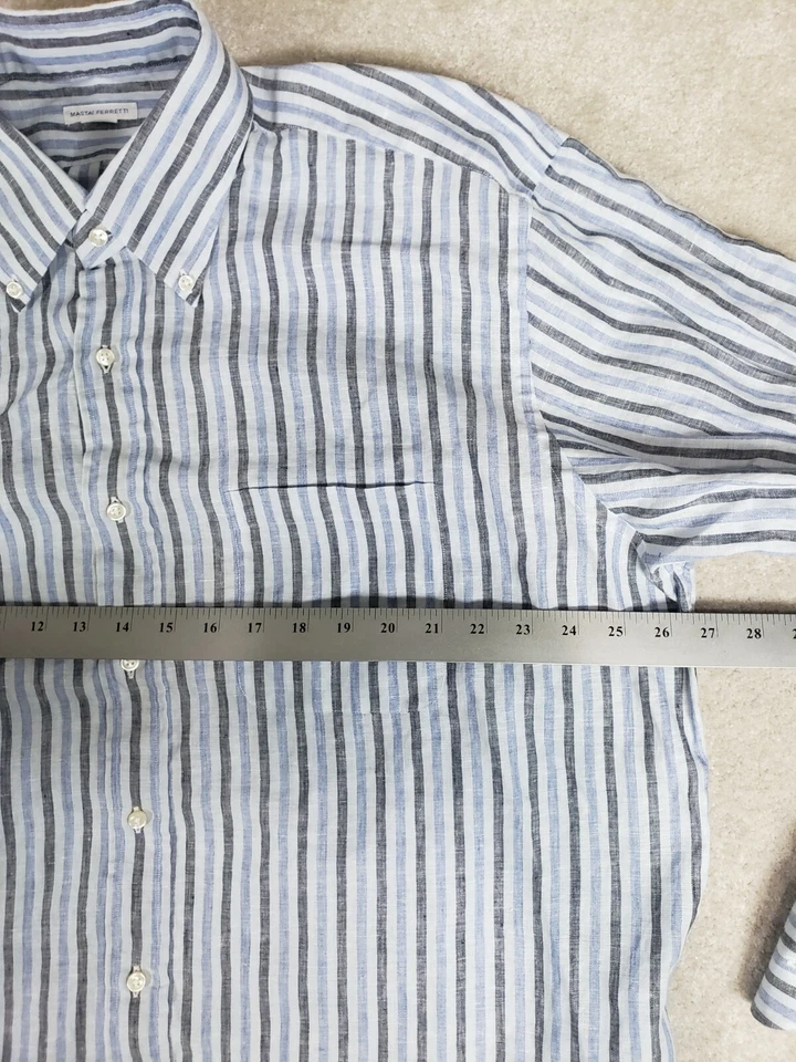 Camisa con botones de manga larga Mastai Ferretti para hombre talla XXL azul negro a rayas Foto 3 de 4