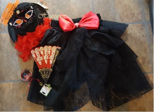 Western Salón Niña Disfraz Completo Victoriano Rojo Vestido Corsé Abanico Sombrero De Colección Años 80 Foto 4 de 4