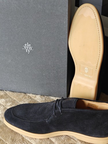 Eleventy Yacht Loafers Suede Shoes Walk EU 45 UK 11 US 12 Navy Blue Open Summer - Picture 5 of 9