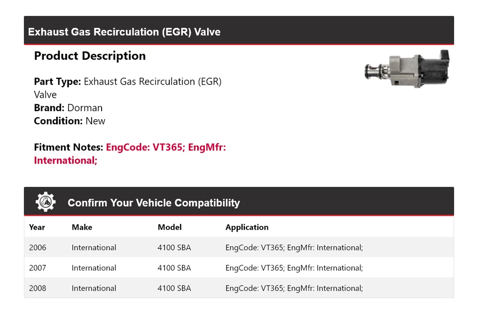 Válvula EGR 2007 para International 4100 SBA Dorman 2006-2008 Foto 2 de 4
