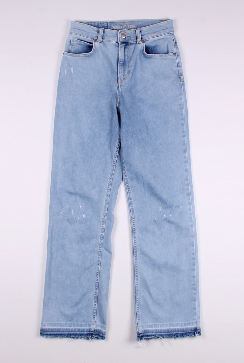 Zadig Voltaire Kids' Maggie Wide-leg Distressed Blue Jeans Size