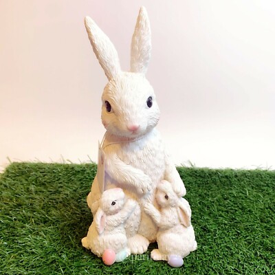 NEW Easter 2022 Easter Bunny Resin Glitter Figure Mom & 2 Baby Bunnies 12'' (NWT)