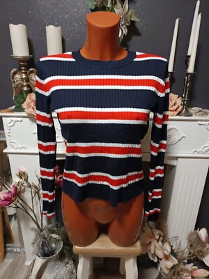 Divided H&M Frühling Herbst Figur Betont Strickpullover Gestreift Stretch M