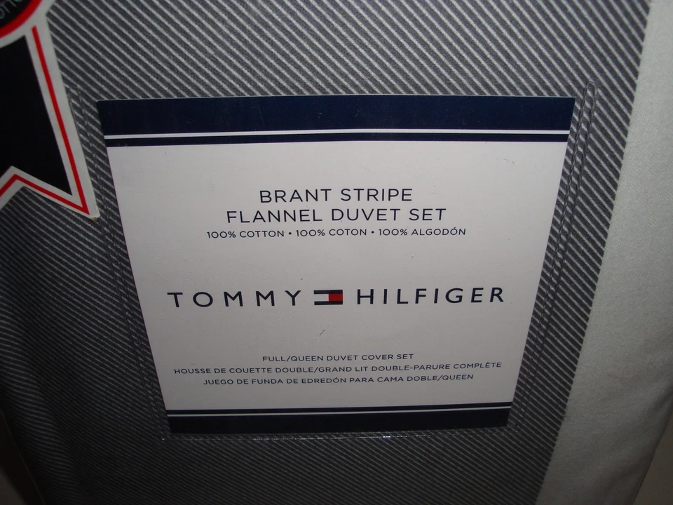 Juego de fundas funda nórdica Tommy Hilfiger Bryant a rayas franela reina completa azul blanco Foto 3 de 4