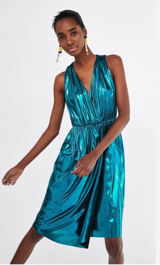 NWT Zara Aqua Blue Metallic Flowing Dress S | eBay