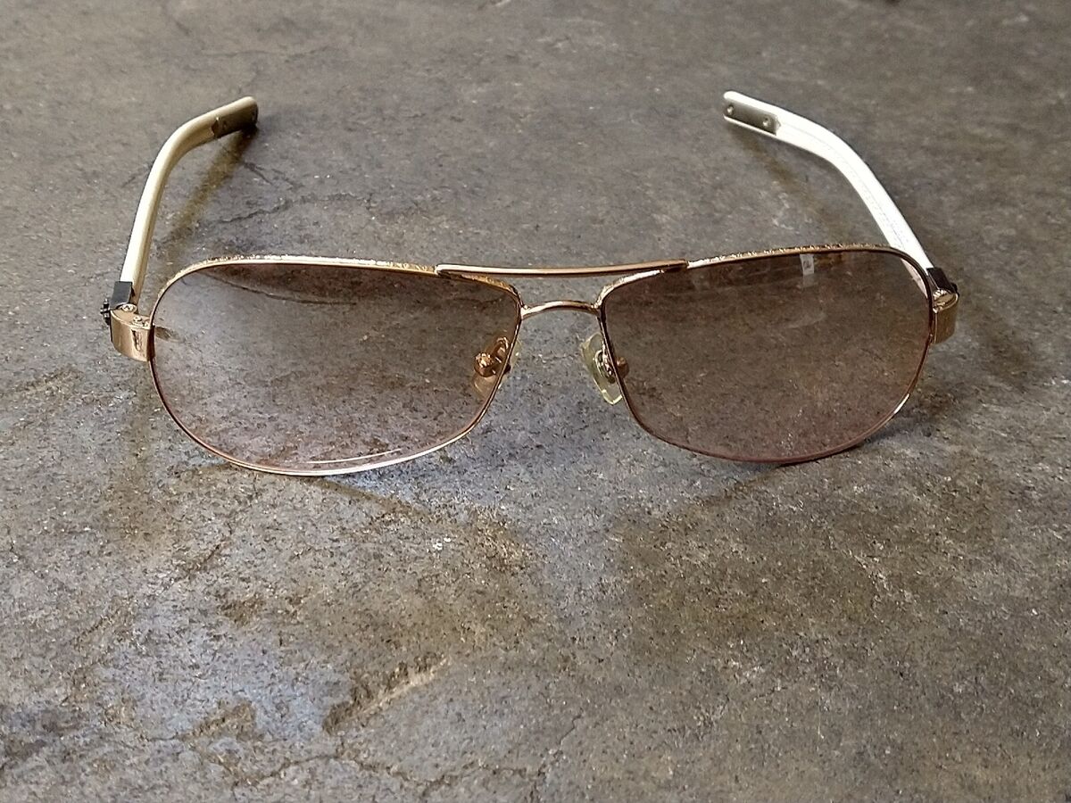 CHROME HEARTS Red Riot Sunglasses Gold White Leather Aviator CHROME HEARTS Red Riot Sunglasses Gold White Leather Aviator