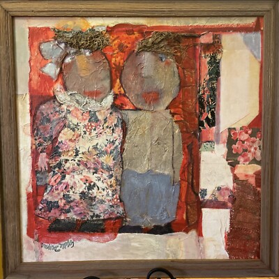 Large 32x32  Colette Deyme Original ''Les Mous'' Framed Signed Mixed Media Canvas