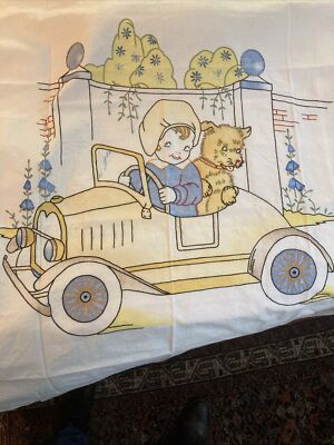 VTG: Fetching Hand-embroidered 1930's Auto Motif: A Country Drive - Cupie & Pup