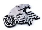 USA American Eagle flag Black with Chrome Eagle plastic car emblem decal 3"