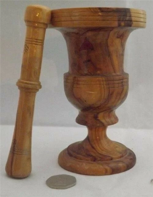 Hand crafted, turned and decorated Olive Wood Mortar & Pestle Herbs / Spices