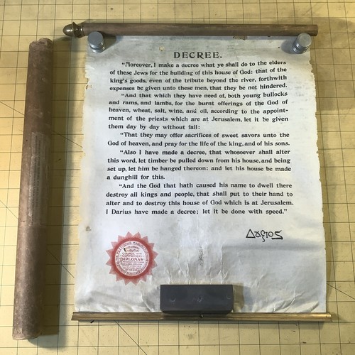 Ende 1800er Anfang 1900er Freimaurerlogendekret Schriftrolle mit Röhre Troja Ohio INV-AA29