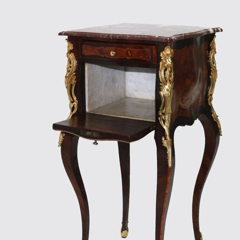 Mesa lateral de mármore francês Louis XIV pau-rosa, kingwood e Ormolu Rouge 20ºC - Imagem 2 de 4