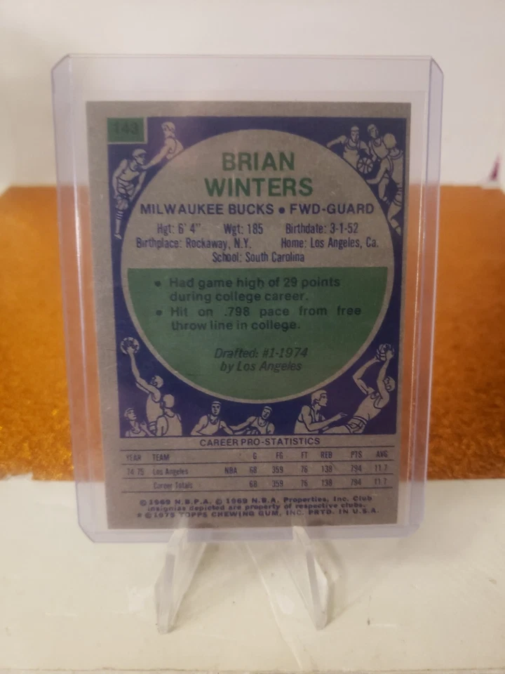 1975 Topps Brian Winters rookie basketball card #143 Milwaukee Bucks - Image 2 of 2