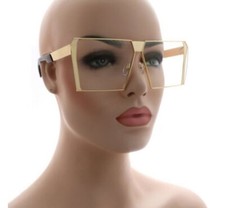 Women s Oversized Gold Square Frame Clear Lens Fashion Sunglasses