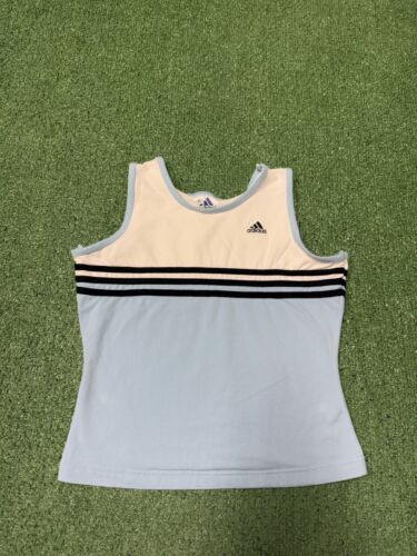 Vintage Y2K Adidas Women Sleeveless Round Neck Crop Top Tank Blue Black Athletic