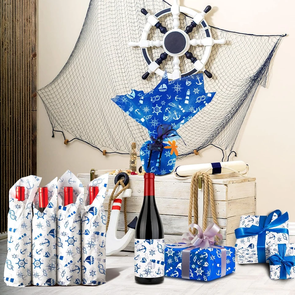 50 Sheets Nautical Printed Tissue Paper Large Size 20 X 26 Anchor Design Decorat - Image 4 of 4