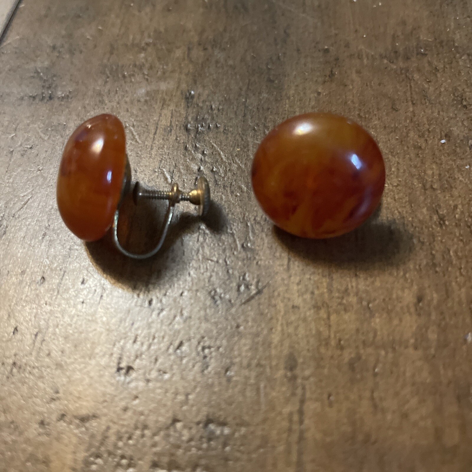 Vintage Small Tortoise Shell Bakelite Button Earr… - image 2