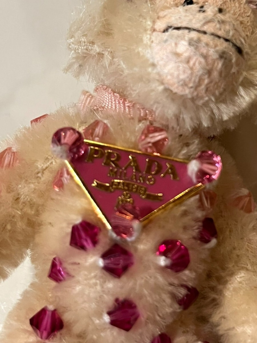 PRADA KEY RING HOLDER BAG CHARM AUTH White Monkey Pink BEADS