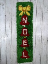 Vintage Latch Hook Christmas Rug Wall Hanging Noel Ribbon Yarn Completed 34 x 9