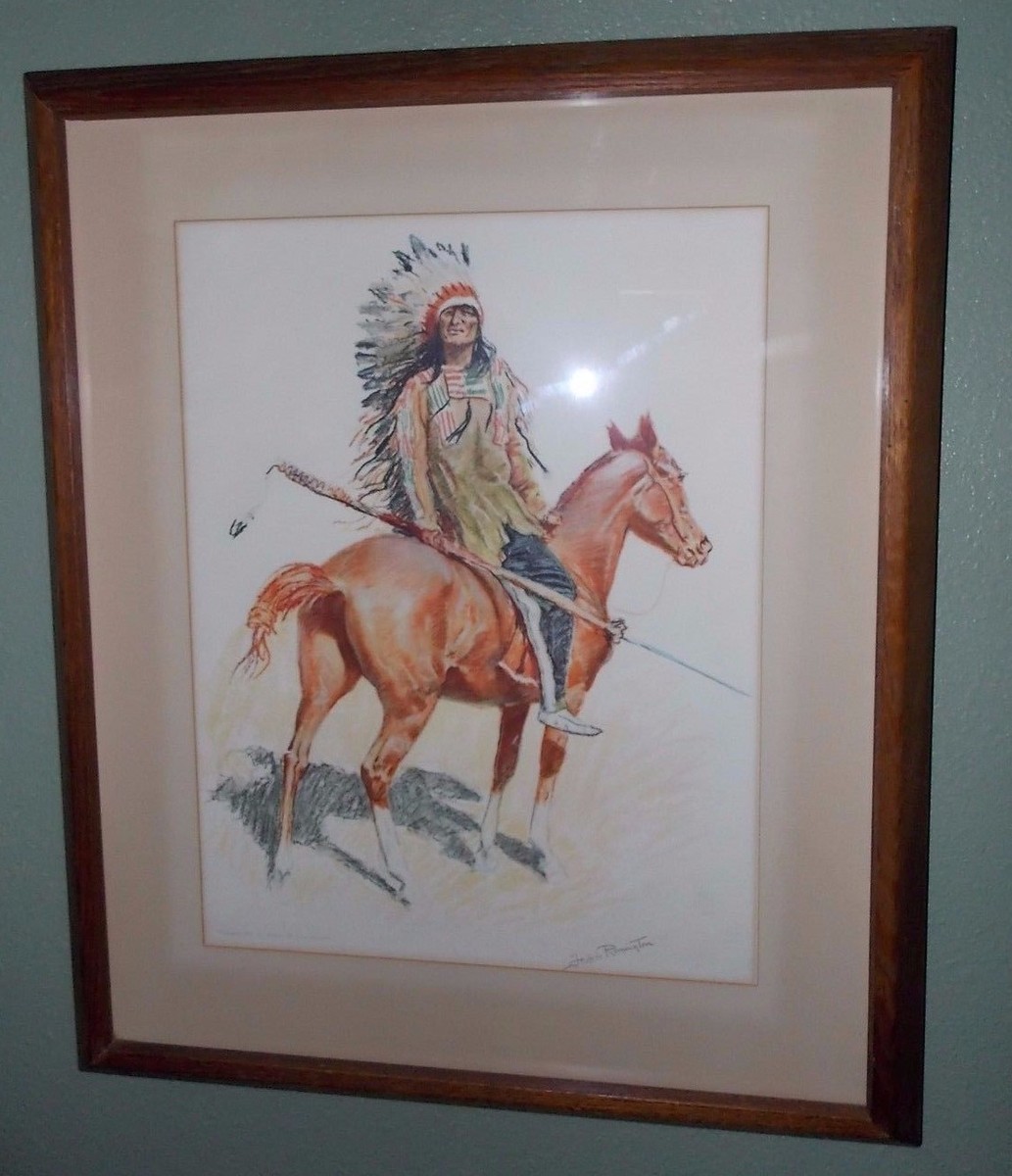 【たくあんです!!】【フレッド・デ・ラ・ブレトニエ−ル 】 1901 Frederic Sackrider Remington Lithograph Chief Very Heavy