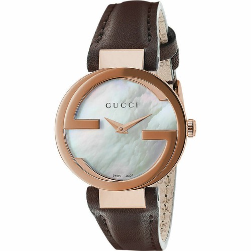 ROSE GOLD MOP DIAL LEATHER BAND WATCH 