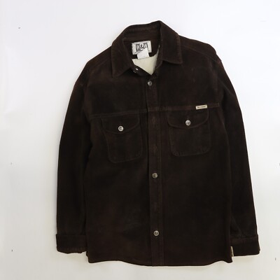 Vintage Wash & Wear Leather Suede Button Up Shirt Jacket Size Small Brown