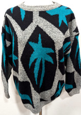 Vtg 80s ESPRIT SPORT Sweater Women's GEOMETRIC FLORAL Size S Loose Fit EUC