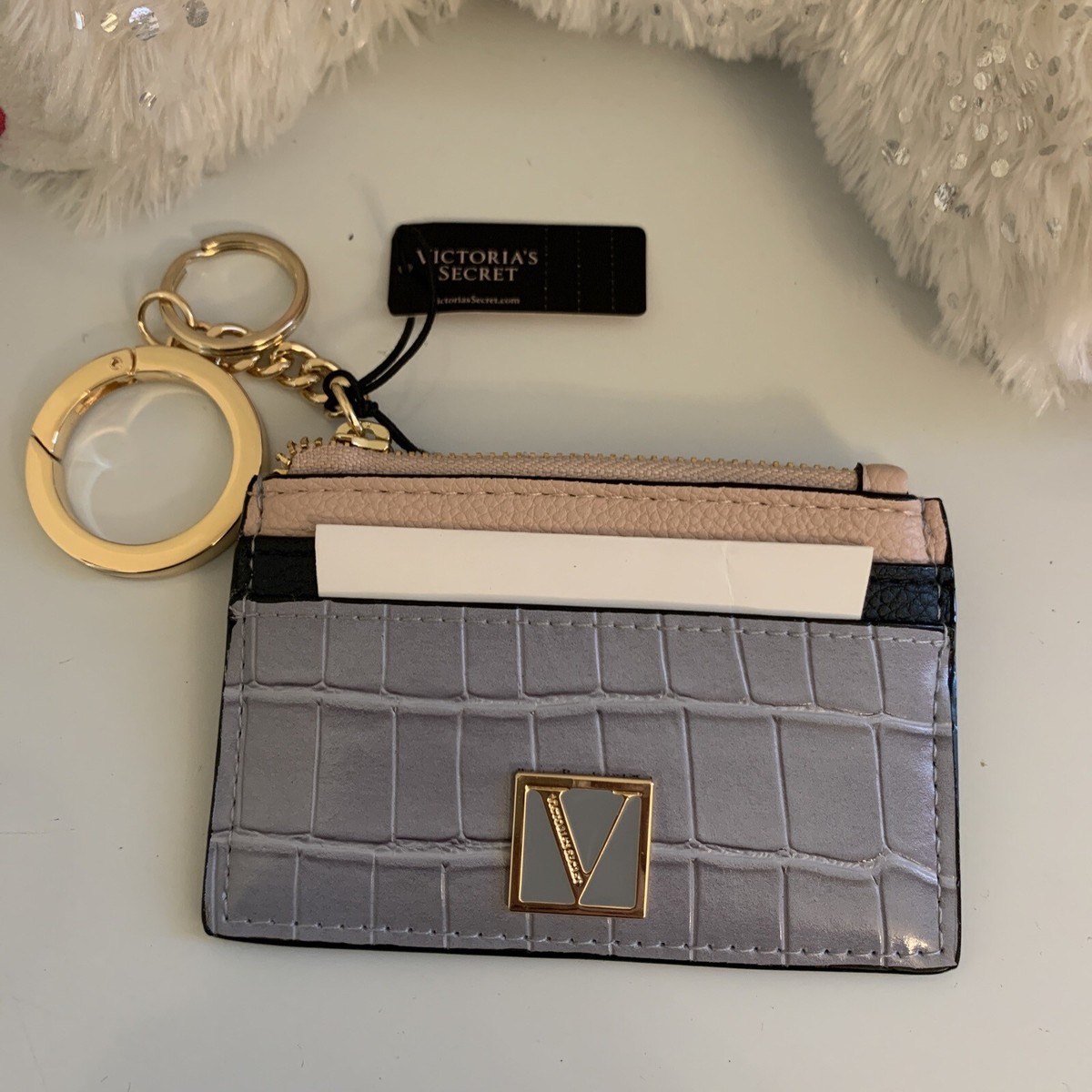Victoria's Secret keychain Coin card case wallet V Gold Logo