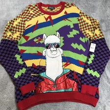 Christmas Llama Sweater XL Mens 1990s Retro NEW NWT 100% Cotton