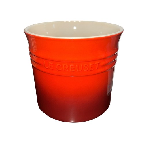 Le Creuset Utensil Crock Cerise Red Tan Large Ceramic Kitchen Luxury Brand NWT